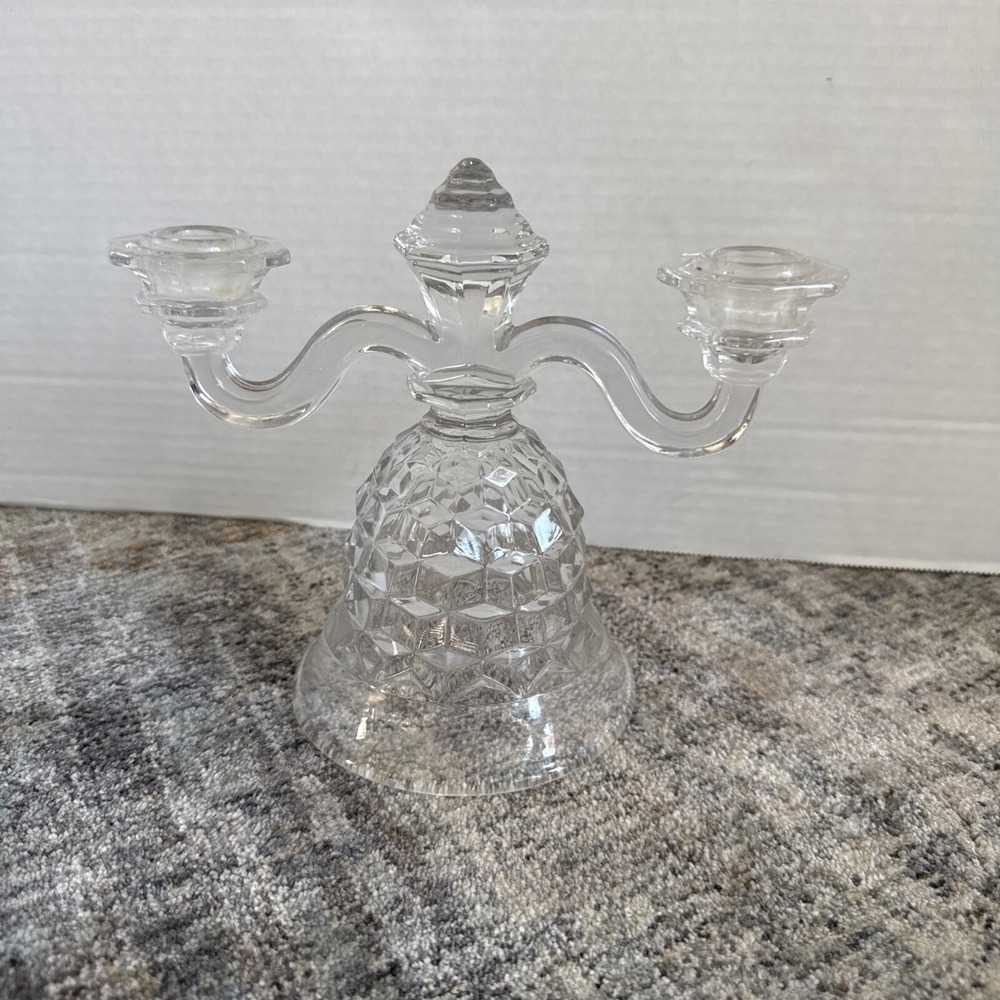 VINTAGE CLEAR GLASS AMERICAN FOSTORIA BELL SHAPE CANDLE HOLDER CANDELABRA